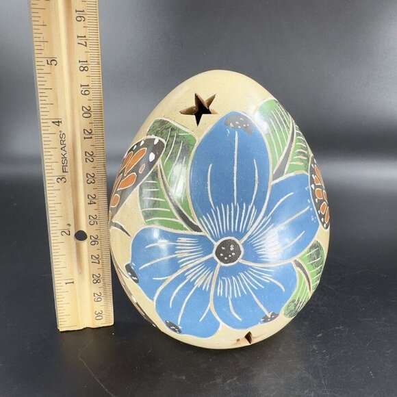 Hand Crafted Pottery Luminary Tea Light Holder Norman Calero Flower Butterfly - Picture 5 of 16